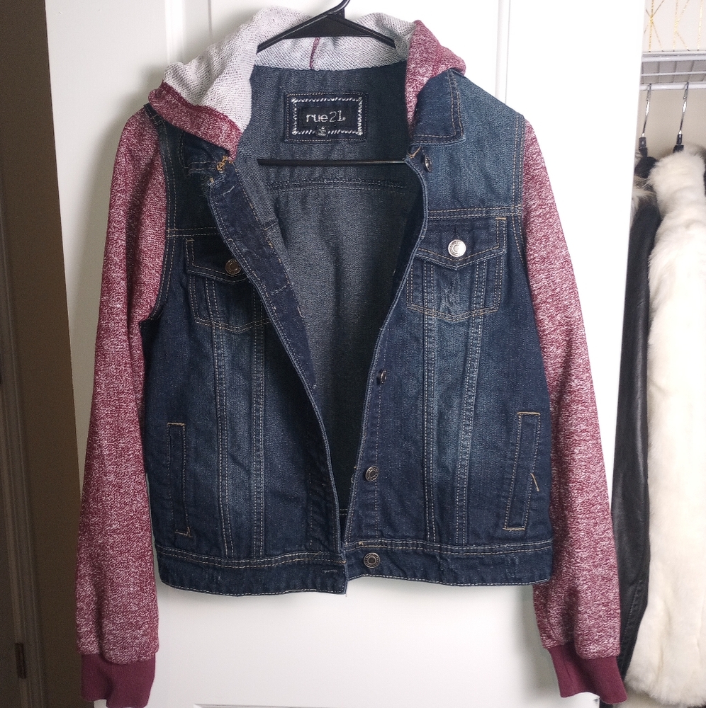 Rue21 Denim Jacket with Red Sleeves